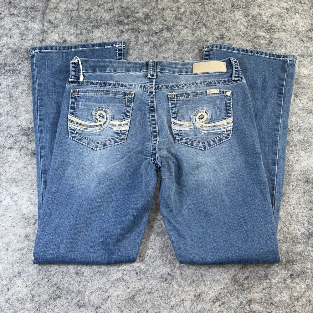 Seven 7 Bootcut Jeans Women's 12 Light Wash Denim Embellished Pockets Cowgirl - Picture 4 of 13